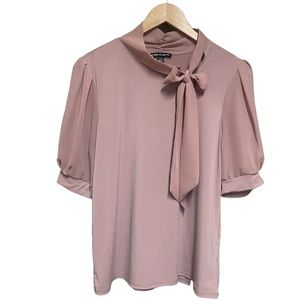 Cable & Gauge Mauve Blouse Sheer Sleeves with Tie front